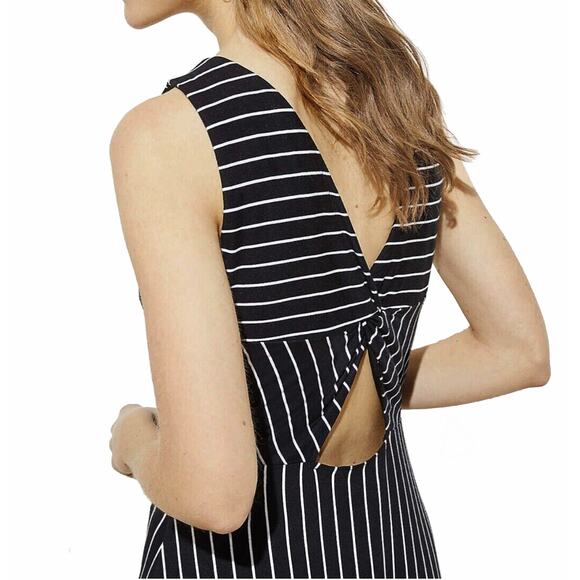Loft Striped Twist Back Fit & Flare Dress Sz 2 New $70 Black White Knit Pull On - Picture 9 of 10